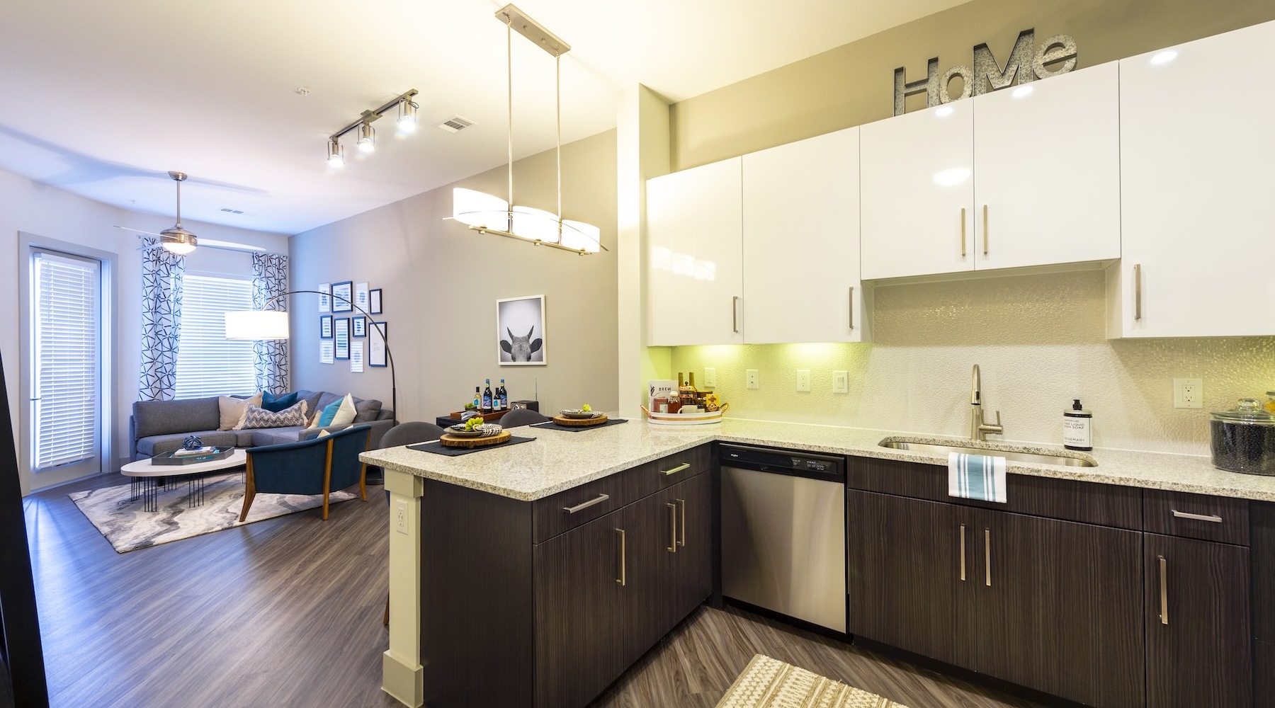 a kitchen with white cabinets