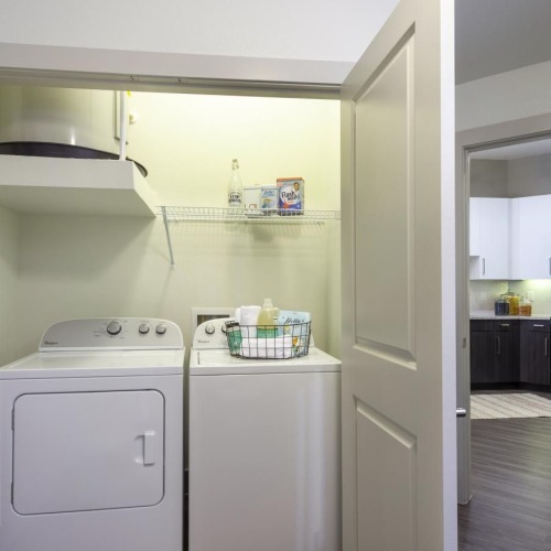a washer and dryer in a closet
