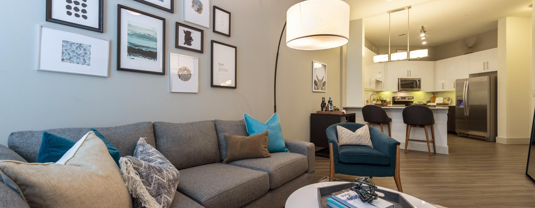 a living room with a couch and a coffee table